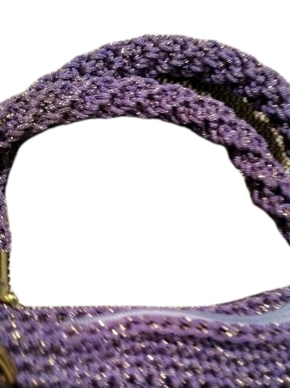 Handcrafted Purple Ruffled Crochet Handbag Gold Threading & Hardware - Picture 2 of 8
